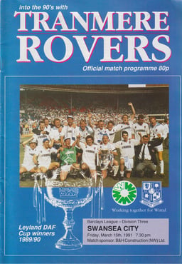 Tranmere Rovers v Swansea City Match Programme 1991-03-15